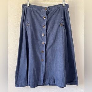 Vintage Liberte Blue Corduroy Y2K Front Button Down Light Academia Midi Skirt